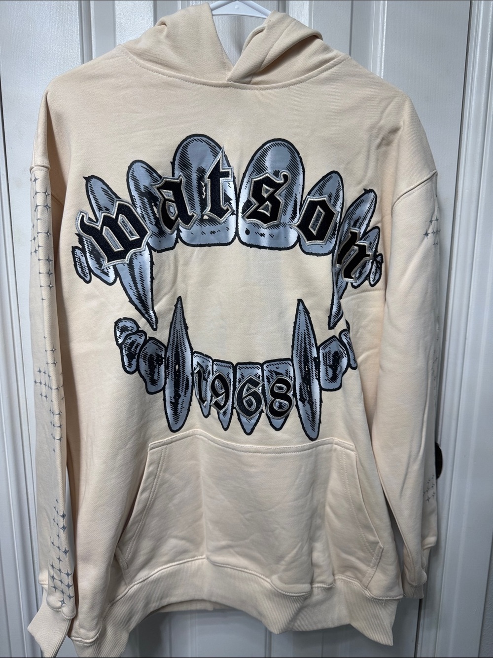 Washed Cream Graphic Hoodie with 'Watson 1968' Print